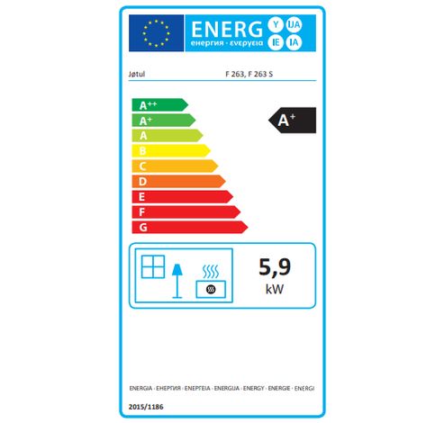 F 263 zwart met stalen zijpanelen  Jotul