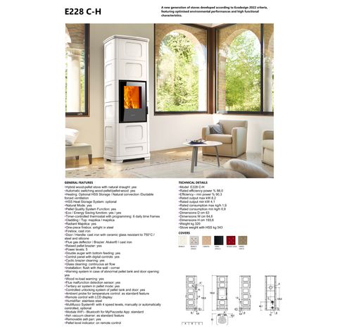 E228 C-H rosso lava senza bocchetta frontale rear flue outlet  Piazzetta