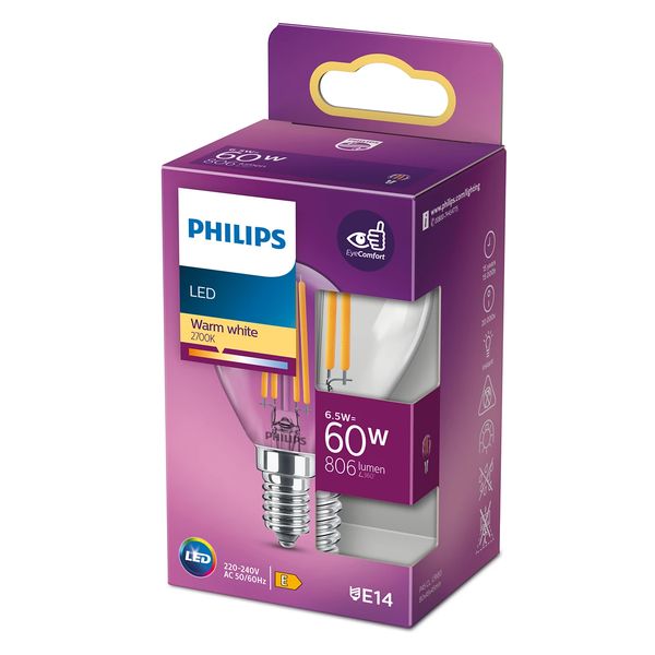 Philips Lighting LED kogellamp Filament E14 P45 6,5W-60W    