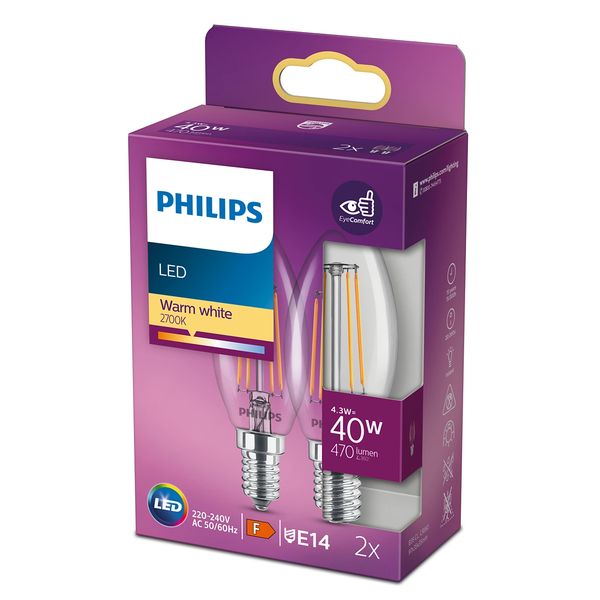 Philips Lighting LED kaarslamp Filament E14 B35 4,3W-40W (2pcs)  