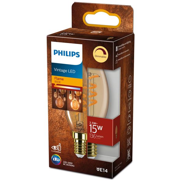 Philips Lighting LED kaarslamp Gold E14 B35 2,5W-15W Dimbaar