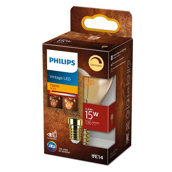 Philips Lighting LED kogellamp Gold E14 P45 2,6W-15W Dimbaar