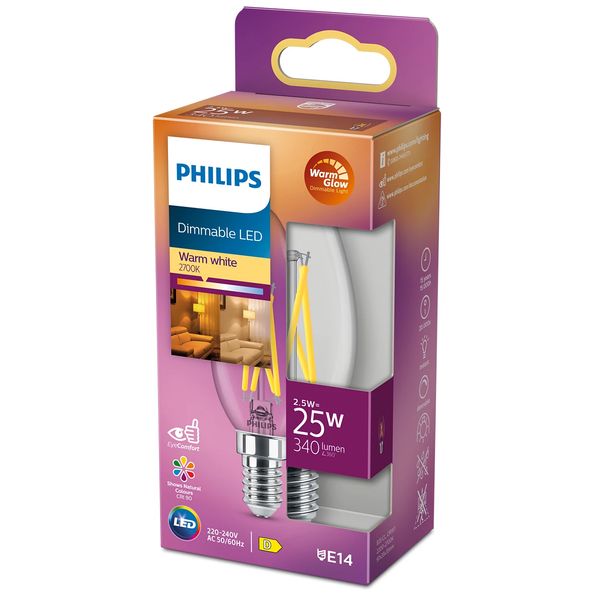 Philips Lighting LED kaarslamp Filament E14 B35 2,5W-25W Dimbaar 