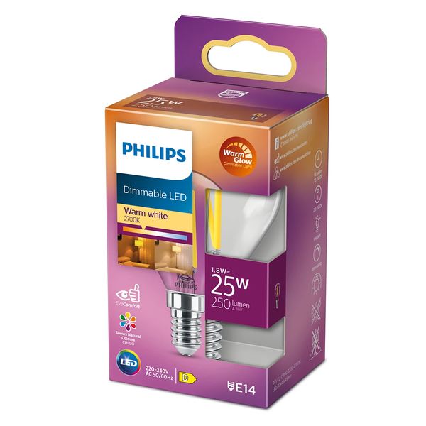 Philips Lighting LED kogellamp filament E14 P45 1,8W-25W Dimbaar 