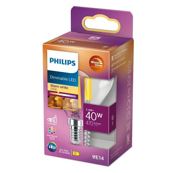 Philips Lighting LED kogellamp filament E14 P45 3,4W-40W Dimbaar 