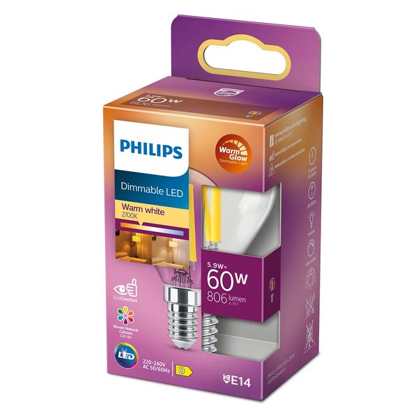 Philips Lighting LED kogellamp filament E14 P45 5,9W-60W Dimbaar 