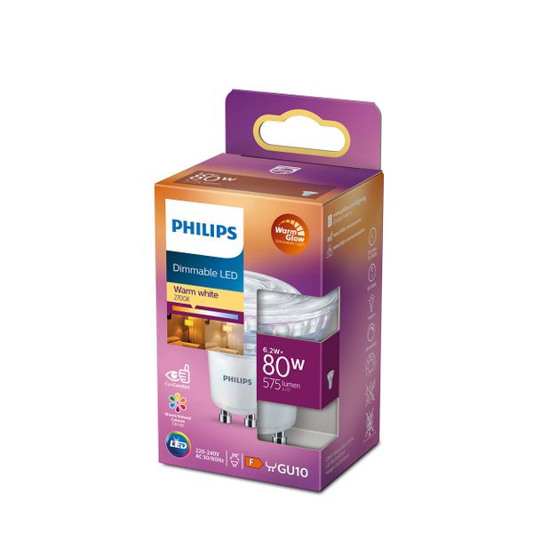 Philips Lighting LED-spot GU10 6,2W-80W Warmwit Dimbaar     