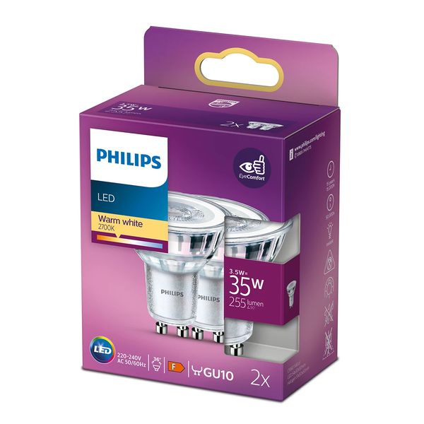 Philips Lighting LED-spot GU10 3,5W-35W Warmwit (2pcs)      