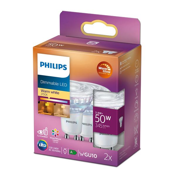 Philips Lighting LED-spot GU10 3,8W-50W Warmwit Dimbaar 2pcs