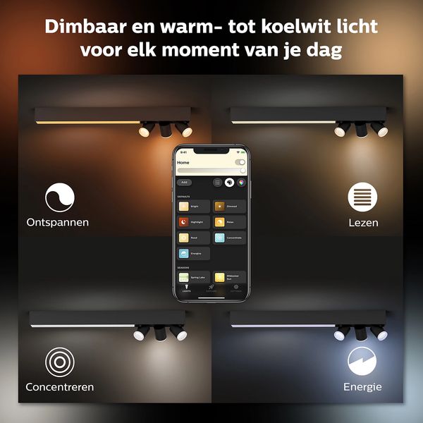 Philips Lighting Centris Hue White and color ambiance plafondlamp met 3 spots Black