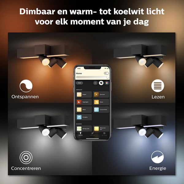 Philips Lighting Centris Hue White and color ambiance plafondlamp met 3 spots Black