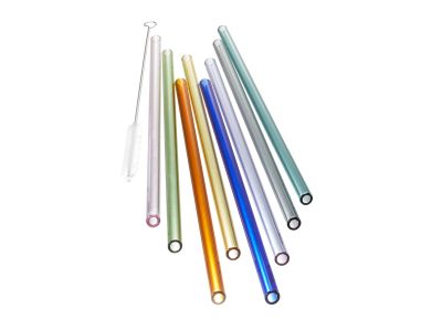 FUTURE Glazen rietjes 23 cm gekleurd 8 stuks met kwastje