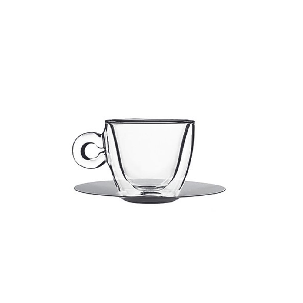 Thermic Glass Cappuccinoglas 16,5cl Set2 Met Rvs Ondertas - Dubbelwandig 