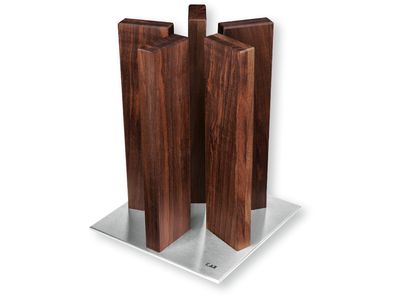 Messenblok Stonehenge Walnotenhout met roestvrij stalen voet voor 10 messen