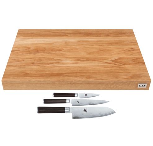 Ensemble de Bloc à hacher Chêne et 3 couteaux Shun Classic  Kai