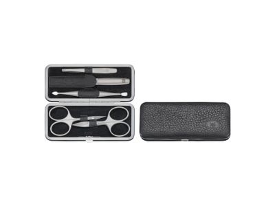 Etui, zwart leder, knipsluiting, 5-delig