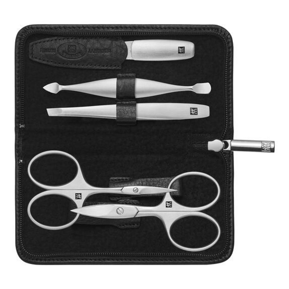 Zwilling Manicure / pedicure-set Etui, zwart leder, ritssluiting, 5-delig