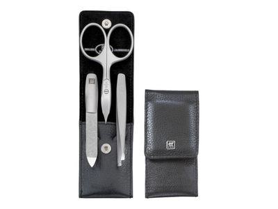 Etui, zwart leder, drukknopsluiting, 3-delig