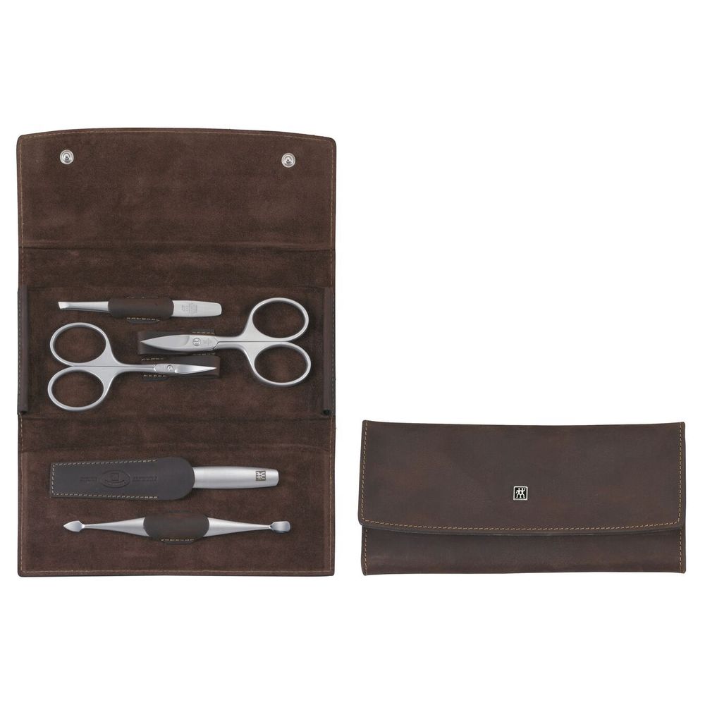 Zwilling Manicure / pedicure-set Etui, bruin leder, drukknopsluiting, 5-delig