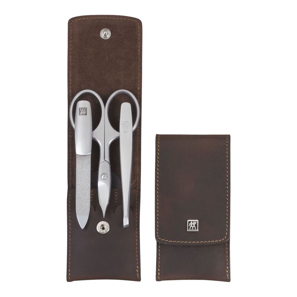 Zwilling Manicure / pedicure-set Etui, bruin leder, drukknopsluiting, 3-delig