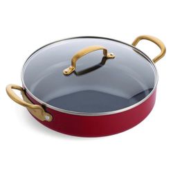 GreenPan Barcelona lage pan 30cm glazen deksel 2 handvaten Rood/goud