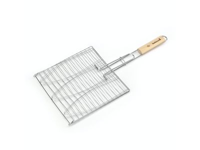 visgrill voor 3 vissen uit chroom en hout 28x28cm FSC 100%