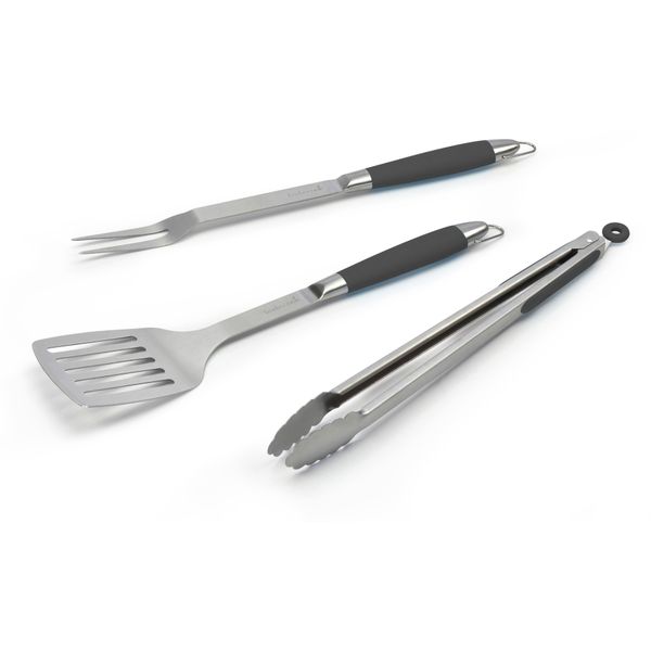 Barbecook Black Pepper set van spatel, vork en tang rvs zwart 43cm