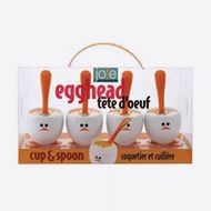 Egghead set van 4 eierdopjes met lepel uit kunststof wit 