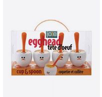 Egghead set van 4 eierdopjes met lepel uit kunststof wit 