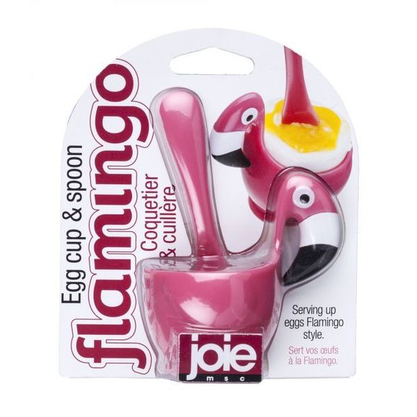 JOIE Flamingo eierdopje met lepel roze 10.8x5x12.7cm