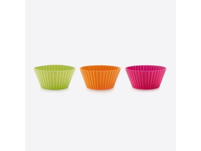 Set van 12 geribde muffinvormen uit silicone roze, oranje en groen Ø 7cm H 3.5cm
