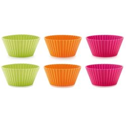 Set van 6 geribde muffinvormen uit silicone roze, oranje en groen ø 7cm H 3.5cm 