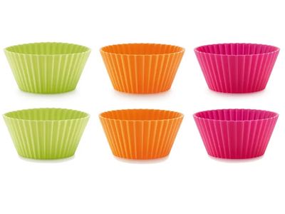 Set van 6 geribde muffinvormen uit silicone roze, oranje en groen ø 7cm H 3.5cm
