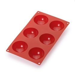 Bakvorm uit silicone voor 6 halve bollen rood Ø 7cm H 3.2cm 