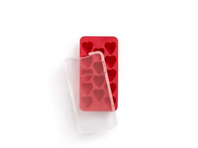 Ijsblokjesvorm uit rubber voor 14 hartjes rood met deksel