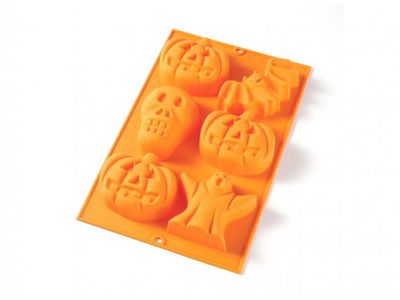 Bakvorm uit silicone voor 6 Halloween cakejes oranje 30x19.5x3.8cm