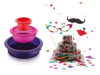 Set van 3 bakvormen uit silicone rood, roze en paars Ø 8, 15 en 22cm H 6cm