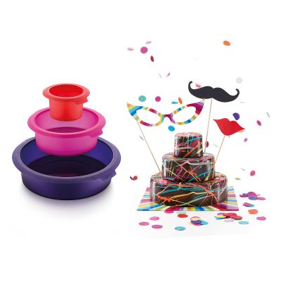 Set de 3 moules en silicone rouge, rose et violet Ø 8, 15 et 22cm H 6cm  Lékué