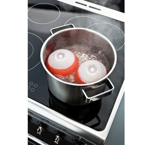 Set van 2 eierkokers uit silicone voor magnetron of au-bain-marie rood - vierkant en cilinder  Lékué