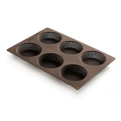 Bakvorm met gaatjes uit silicone voor 6 ronde broodjes Ø 8cm H 2cm 