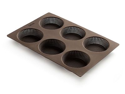 Bakvorm met gaatjes uit silicone voor 6 ronde broodjes Ø 8cm H 2cm