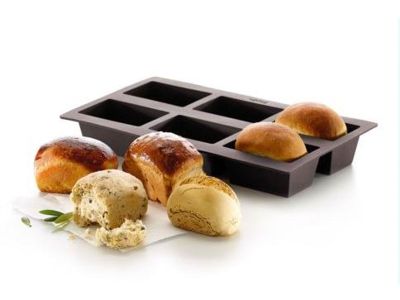 Bakvorm uit silicone voor 6 rechthoekige broodjes 8.4x5.7x4.2cm