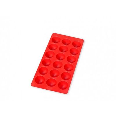 Ijsblokjesvorm uit rubber voor 18 ronde ijsblokjes rood met deksel 22x11x2.3cm  Lékué