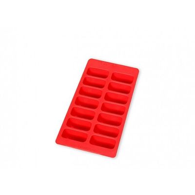 Ijsblokjesvorm uit rubber voor 14 ijsblokjes rood met deksel 22x11x3.5cm  Lékué