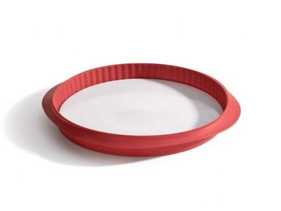 Moule à tarte rouge Ø 28cm H 3cm avec assiette blanc Ø 28cm