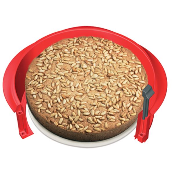 Lékué Springvorm uit silicone rood ø 23cm H 7cm met keramisch bord wit ø 23cm