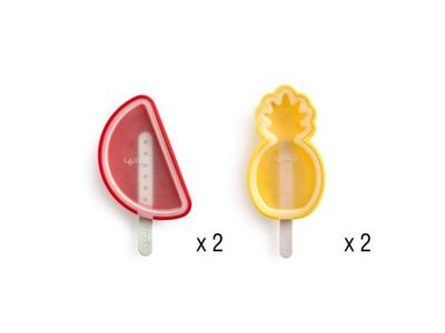 Set van 4 ijsjesvormen uit silicone en kunststof ananas en watermeloen