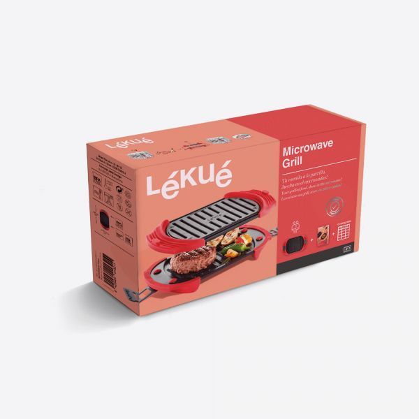 Lékué Grillplaat met anti-aanbaklaag voor magnetron zwart en rood 25.2x14.8x5.2cm