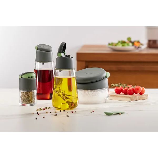 set van 2 olie en azijn flesjes uit glas groen 400ml 