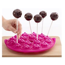 Bakvorm uit silicone voor 18 cake pops met 20 stokjes roze Ø 25cm H 4.3cm 